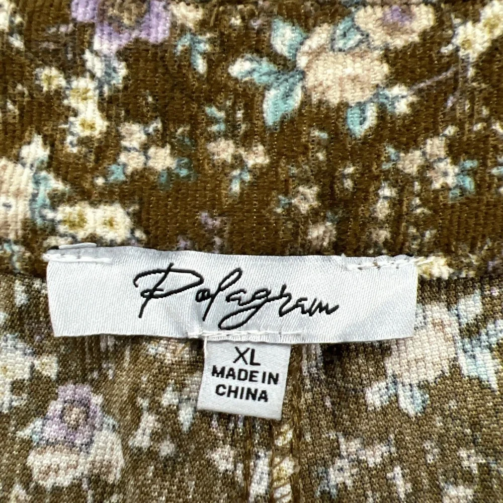 Polagram Corduroy Pants Womens XL Multi Ditsy Floral Cotton Wide Leg High Rise